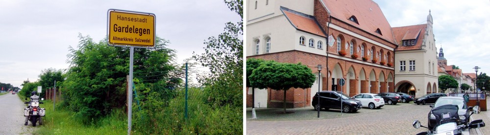 Ortsschild und Rathaus in Gardelegen